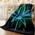 1pc Luminous Leaf Flannel Blanket Dark Background with Glowing Blue & Green Leaf Design Cozy Soft Throw for Couch All-Season Warm Fabric Blanket