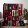 Christmas Tree Patchwork Theme Digital Printed Flannel Blanket - 100% Fiber, Suitable for Light and Warm Adaptation in All Seasons, Shop, Sofa and Other Scenes, Presenting Festive Style, Conveying Christmas Atmosphere