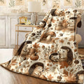 1pc Vintage Hedgehog And Forest Flannel Blanket Soft Plush All-Season Bedspread with Beige Brown Orange Green Black White Hedgehog And Foliage Design, Machine Washable Cozy Throw for Bed, Couch, Travel