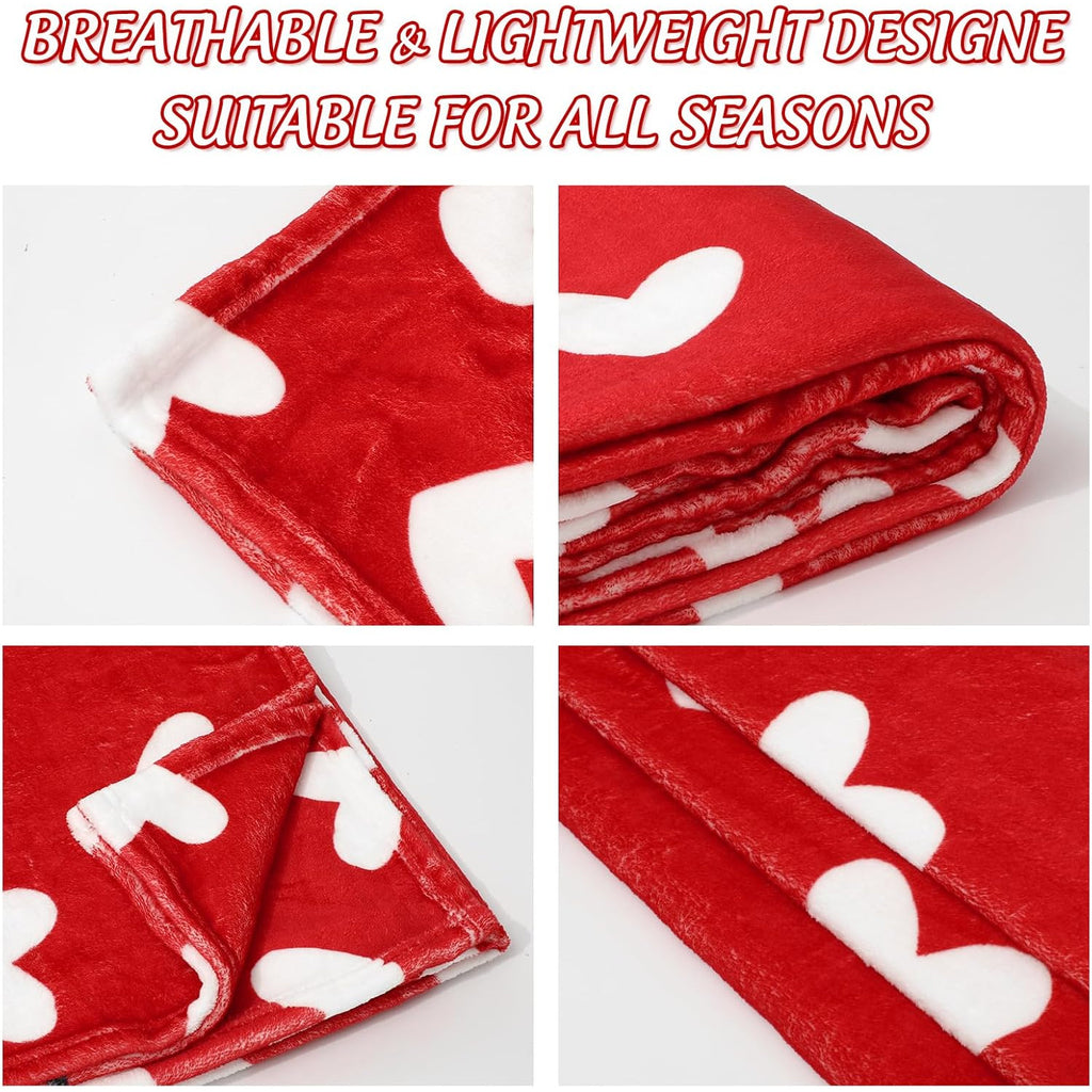 Valentine Fuzzy Blanket Love Heart Throw Blanket Red Cozy Flannel Blanket for Home Bed Sofa Couch Chair, 50 X 60 Inch