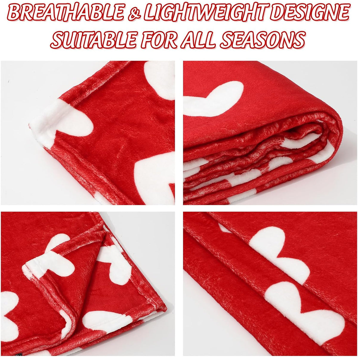 Valentine Fuzzy Blanket Love Heart Throw Blanket Red Cozy Flannel Blanket for Home Bed Sofa Couch Chair, 50 X 60 Inch