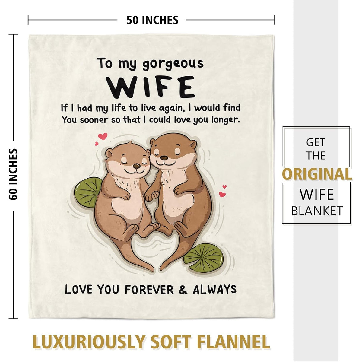 BeneCharm Funny Gifts for Wife, Wife Birthday Gift Ideas, to My Gorgeous Wifey Blanket, Wedding Anniversary Romantic Gift for Wifey, Valentines I Love You Gifts for Her, 60'' X 50''
