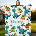 Cartoon Dinosaur Flannel Blanket, Plush Blanket, Personalized Custom Name Blanket, Comfortable Personalized Blanket, All-Season Gift Blanket, Suitable for Home and Travel, for Outdoor Enthusiasts, Holiday Gift for Family and Friends