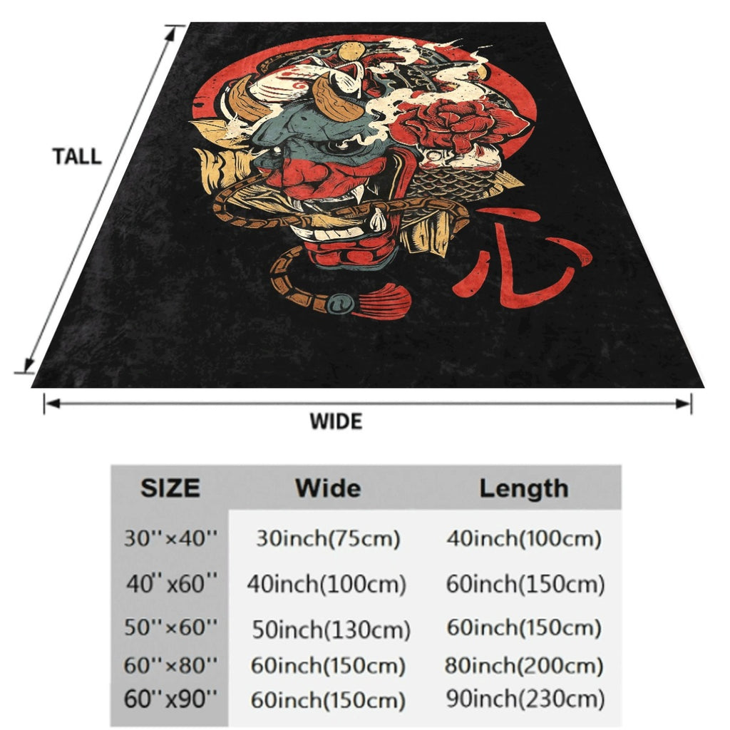1pc Cozy Japanese-Inspired Demon Print Flannel Throw Blanket Soft Reversible And Machine Washable for All Seasons Ideal for Couch Office And Camping