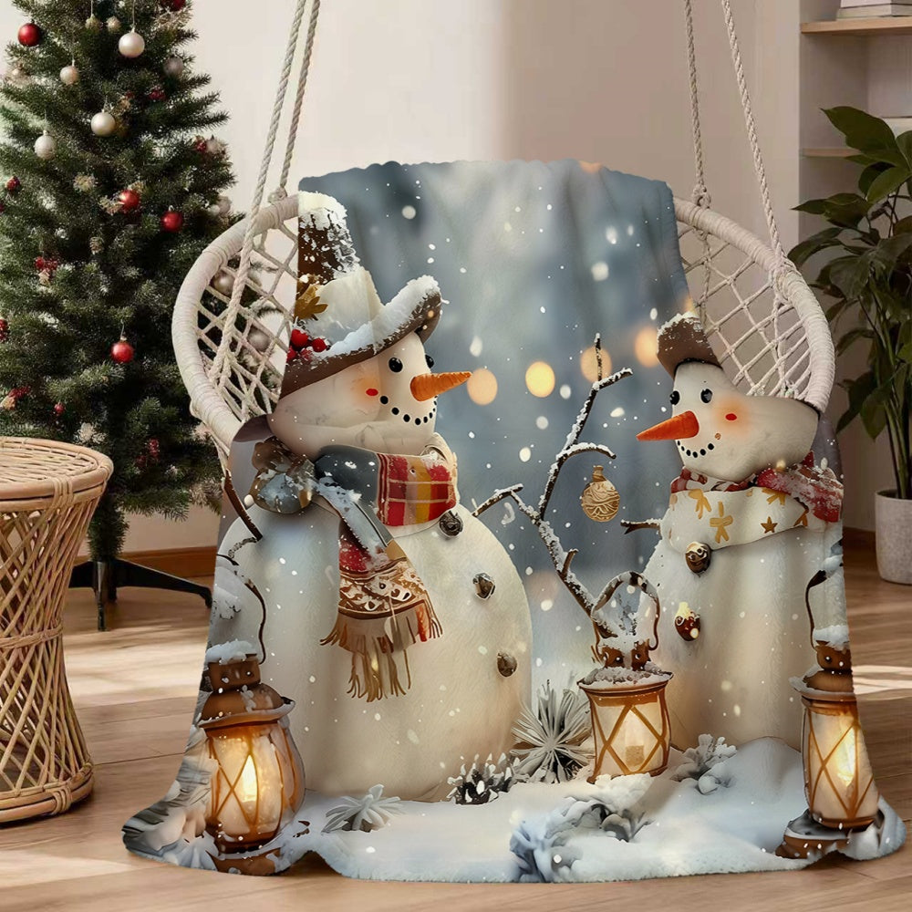 1pc Christmas Snowman Pattern Blanket, Soft Comfortable Warm, Gray And White Design, All-Season Blanket, Warm Cover, Multiple Sizes Available, Suitable for Living Room Sofa, Bedroom, Reading Corner, Holiday Decor, And Leisure Time