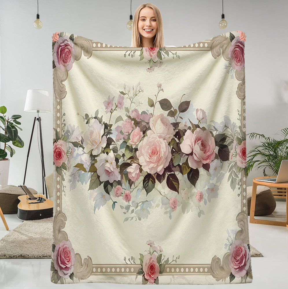 1pc Vintage Floral Pattern Blanket, Elegant Style Design, Soft Plush Surface, Lightweight and Durable Flannel Material, Multiple Sizes Available, Perfect for Holiday Gatherings, Living Room Lounging, Bedroom Warmth, Study Reading, Seasonal Home Decor