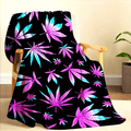 1pc Flannel Blanket with Leaf Pattern | Soft Four Seasons Shawl, Black and Purple, Modern Home Decoration, Fashion Room Decoration, Birthday Gift Christmas Halloween Thanksgiving Gift