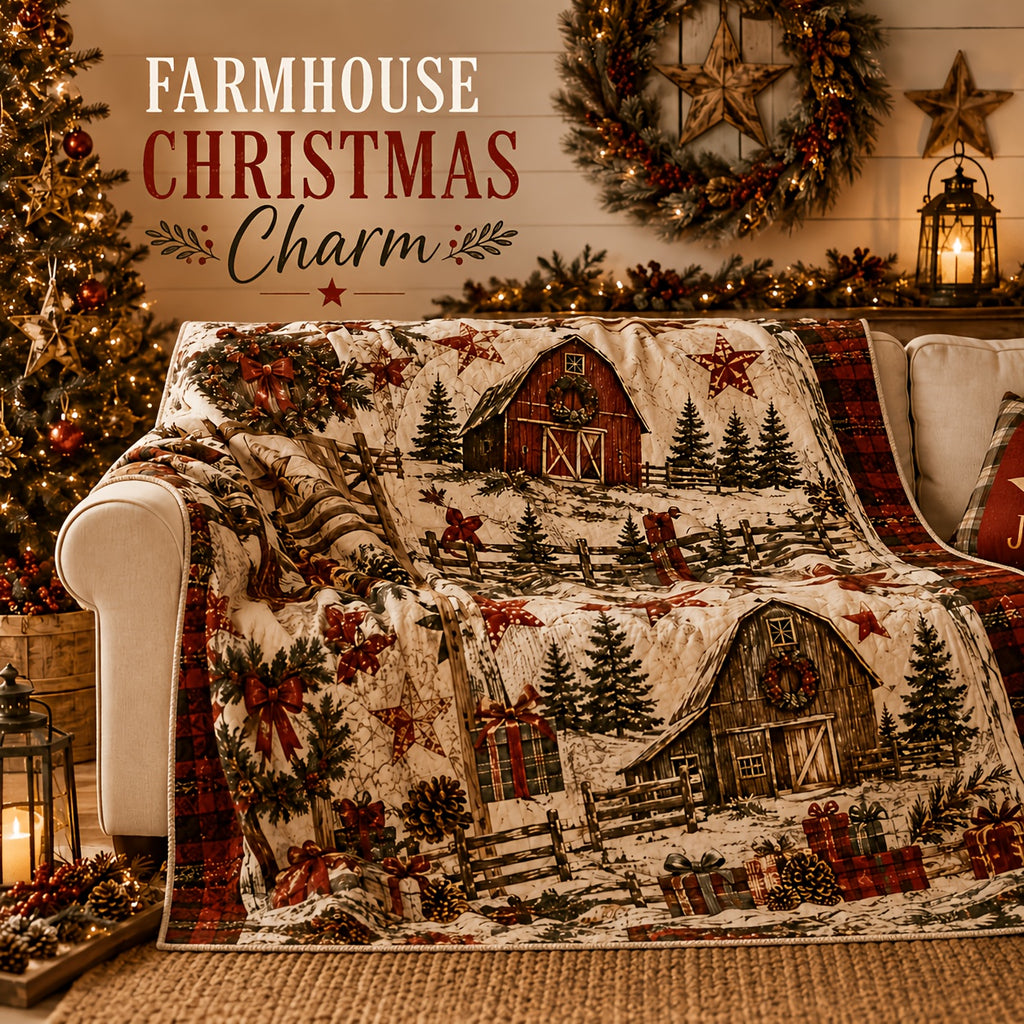 Blankets, Country Cottage Christmas Blanket Vintage Barn Pine Wreath Living Room Sofa Bedroom Lunch Break Blanket