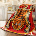 1pc Vintage Red Tiger Pattern Flannel Blanket Chinese Traditional Art Print Soft Cozy Warm Sofa Throw Machine Washable All-Season Blanket