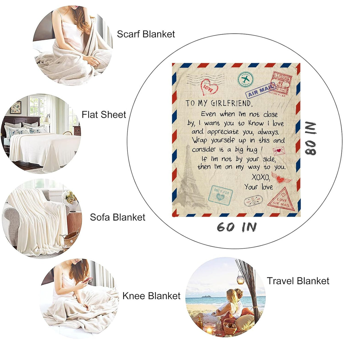 Gifts for Girlfriend 80x60 Blanket- Birthday Gift from Boyfriend- Romantic Gifts for Her- Girlfriend Valentine's Day Anniversary Presents- GF Birthday Graduation Gift Ideas