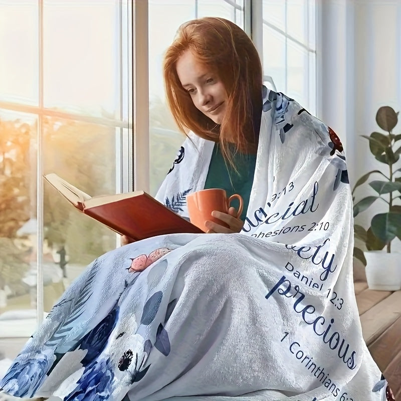 Christian Inspirational Scripture Throw Blanket with Floral Butterfly Design- Soft 280gsm Flannel All-Season Cozy Blanket for Home, Office, Bedroom- Machine Washable Faith-Based Gift, Throw Blanket for Couch, Pastel Color Decor