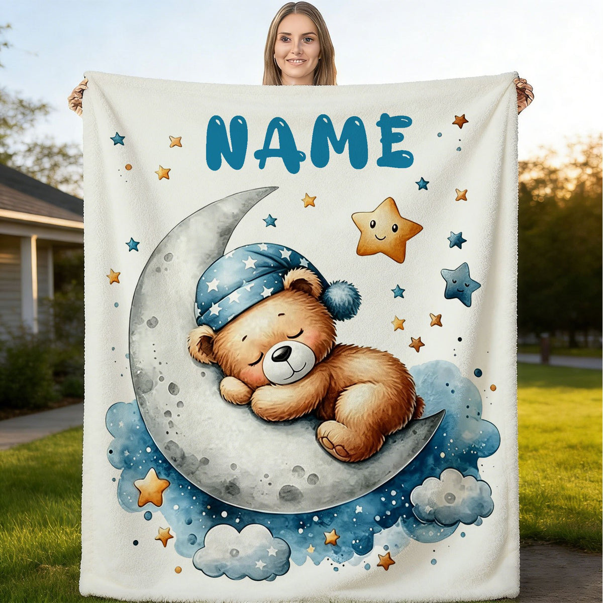 1pc Personalized Bear-Shaped Blanket Suitable for - Use - Custom Name/Text/Animal Print, Cozy Gift for &, Bedspread, Hand Washable Teddy Bear Blanket for Birthdays, Camping, and Decor