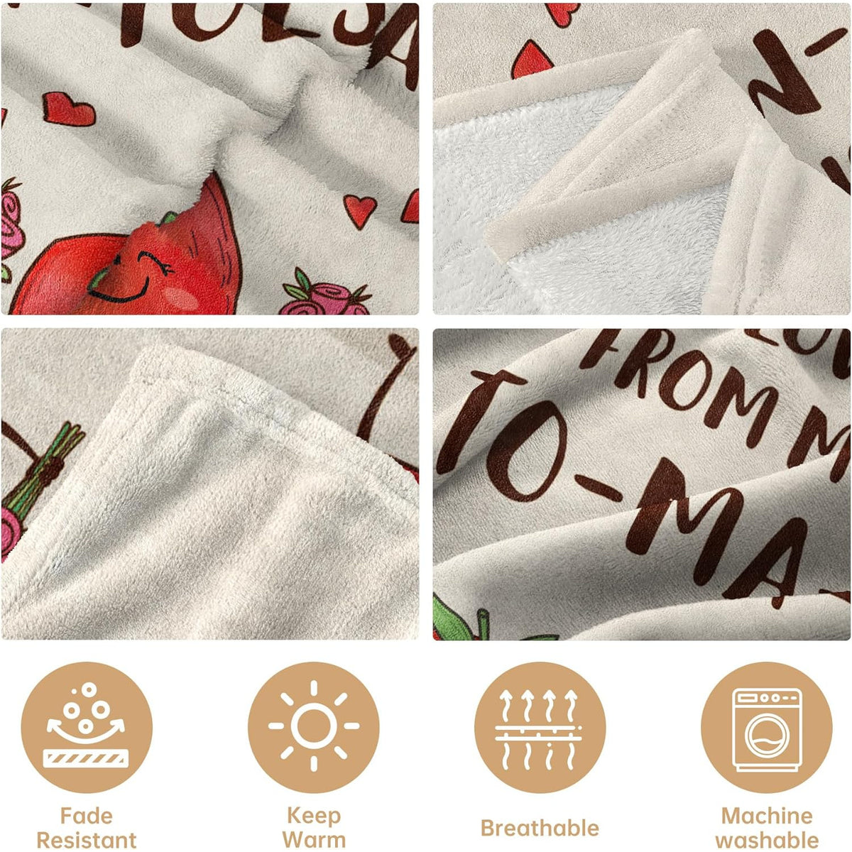 Gifts for Mom, Unique Mom Birthday Gifts, Valentines Day Mothers Day Christmas to-Ma-Toes Blanket for Mother from Daughter Son, Soft Cozy Flannel Throw Blanket 60 X 50
