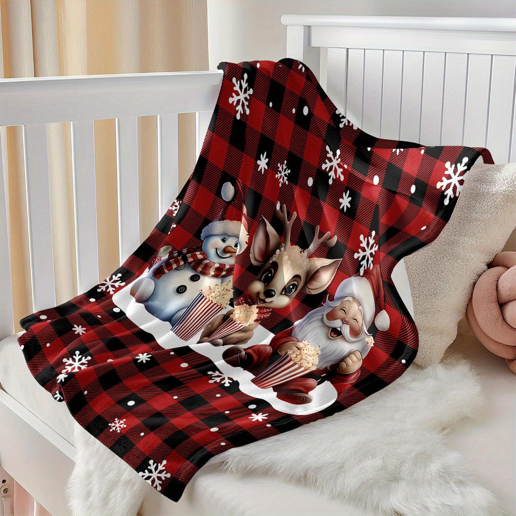 A Red Vintage Warm Buffalo Plaid Printed Four-Season Blanket, Perfect for Christmas And Birthdays, Suitable for Christmas And Sofa Decoration, Contemporary Soft And Comfortable Flannel Blanket, Suitable for Sofas, Air-Conditioned Rooms