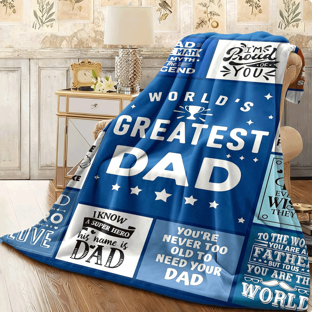 1pc World'S Greatest Dad Flannel Blanket Soft, Cozy Throw with Fun Heartfelt Messages for Fathers Day, Birthday, Or Any Occasion, Blue with Star Borders, Perfect for Sofa Or TV Time, Dad Blanket