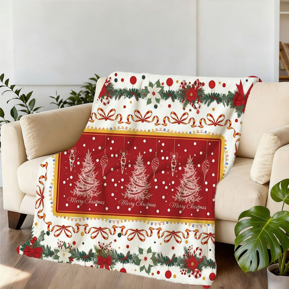 1pc Christmas Holiday Red And White Intercalated Pattern Flannel Blanket, Soft Comfortable Warm, Festive Decor Style Design, All-Season Blanket, Warm Cover, Multi-Size Optional, Suitable for Living Room Sofa, Bedroom, Reading Nook