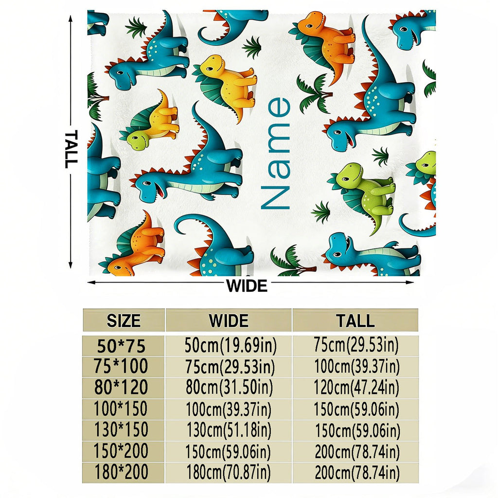 Cartoon Dinosaur Flannel Blanket, Plush Blanket, Personalized Custom Name Blanket, Comfortable Personalized Blanket, All-Season Gift Blanket, Suitable for Home and Travel, for Outdoor Enthusiasts, Holiday Gift for Family and Friends