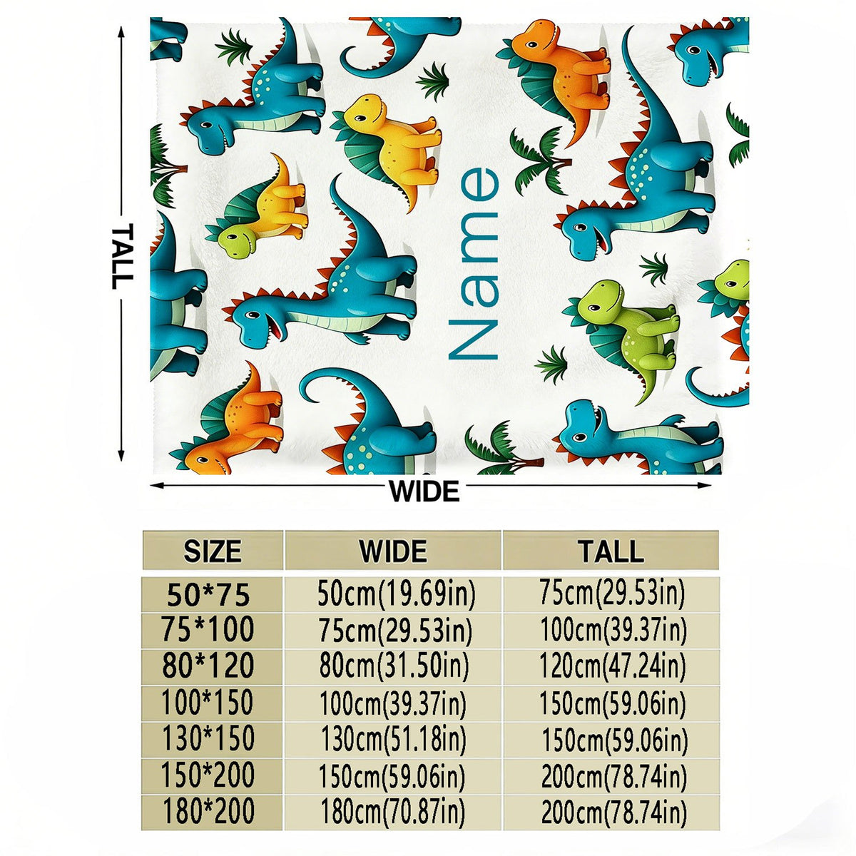 Cartoon Dinosaur Flannel Blanket, Plush Blanket, Personalized Custom Name Blanket, Comfortable Personalized Blanket, All-Season Gift Blanket, Suitable for Home and Travel, for Outdoor Enthusiasts, Holiday Gift for Family and Friends