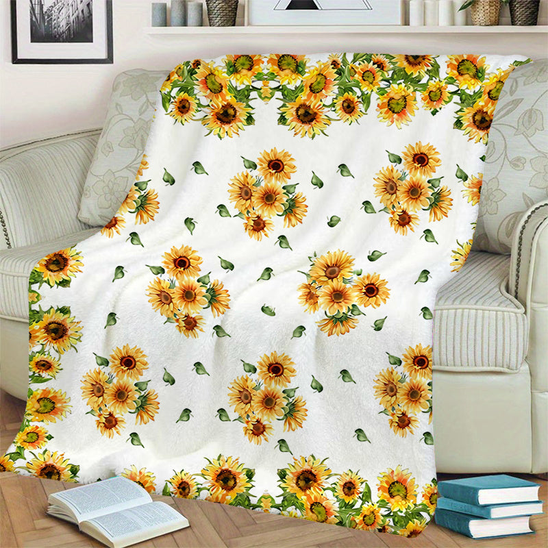 1pc Sunflower Patterned Blanket, Pastoral Style Design, Soft Plush Surface, Flannel Material Lightweight And Durable, Multiple Sizes Available, Ideal for Holiday Gatherings, Living Room Leisure, Bedroom Sleep, Study Reading, Seasonal Home Decor