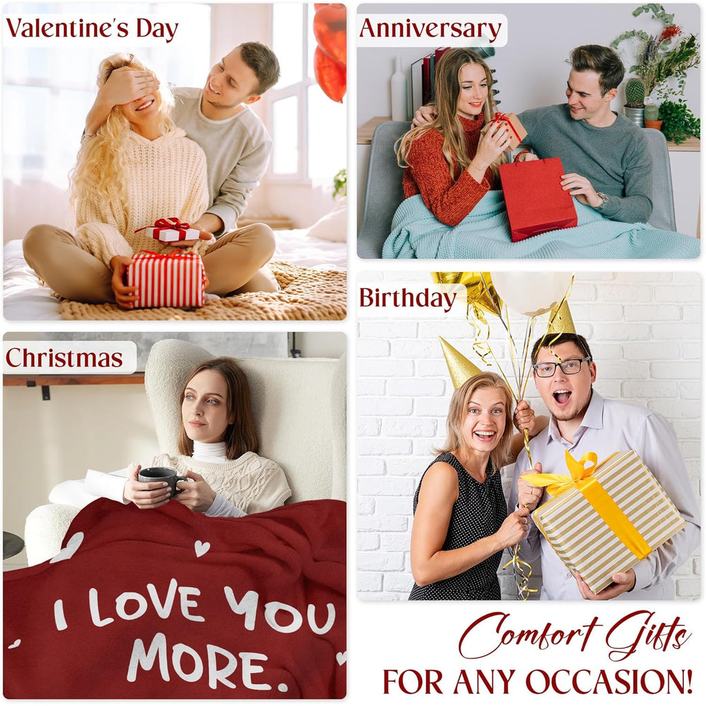 Valentines Day Gifts for Him Her- I Love You More Super Soft Flannel Throw Blanket 60x80 In- Anniversary Wedding Gifts for Men Women Girlfriend Boyfriend, Romantic Husband Wife Birthday Gift