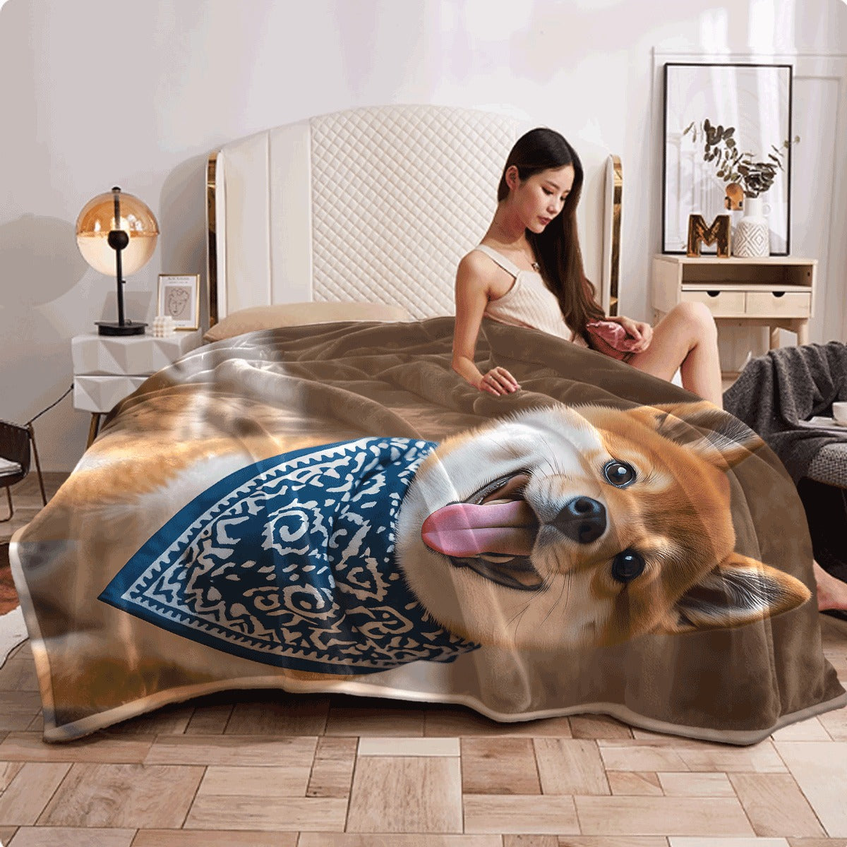 1pc Cozy Flannel Blanket with Cute Shiba Inu Print Soft Warm Throw for Sofa Adorable Dog Patterned Flannel Fabric Perfect for Pet Lovers All-Season Comfort & Cute Home Decor