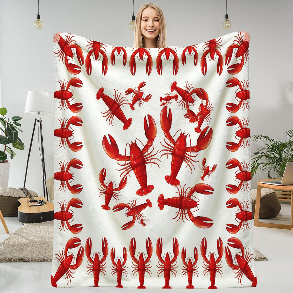 1pc Red Lobster Patterned Blanket, Cartoon Style Design, Soft Plush Surface, Flannel Material Lightweight And Durable, Multiple Sizes Available, Ideal for Holiday Gatherings, Living Room Leisure, Bedroom Warmth, Study Reading, Seasonal Home Decor