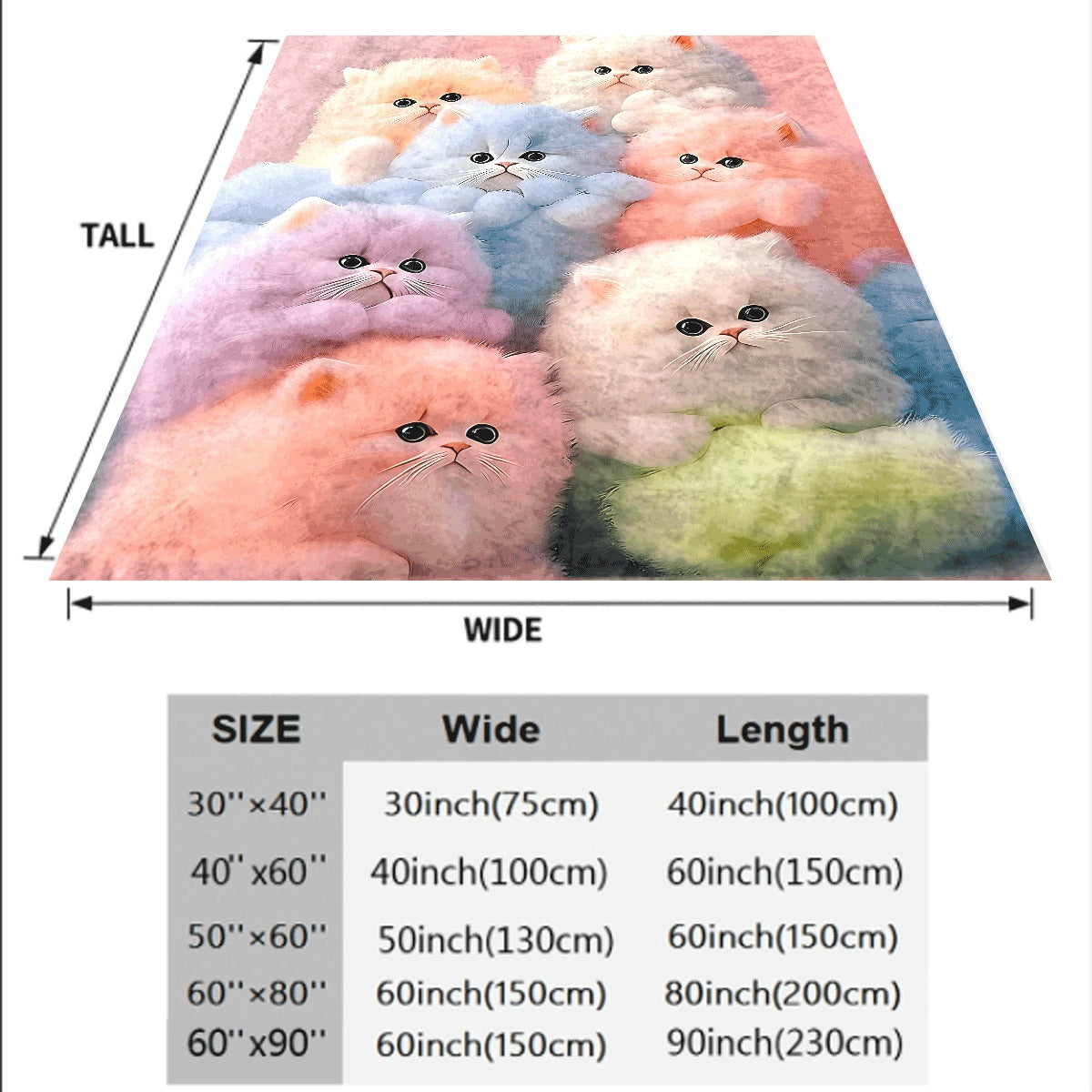 1pc Cute Colorful Fluffy Kittens Flannel Blanket Pastel Pink Background Soft Cozy for Sofa Adorable Cat Design All-Season Throw
