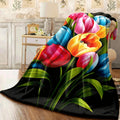 1pc Vibrant Colorful Tulip Bouquet Print Flannel Blanket Soft Cozy All-Season Throw for Couch Sofa Room Decor Beautiful Flower Design Warm Flannel Material