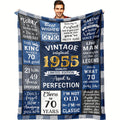 A Flannel Blanket for Men Celebrating Their 70Th Birthday, Featuring a Vintage 1955 Design with a Funny And Uplifting Message, in a Blue Plaid Pattern. an Ideal Gift for Him, This Throw Blanket Is Cozy for Any Season