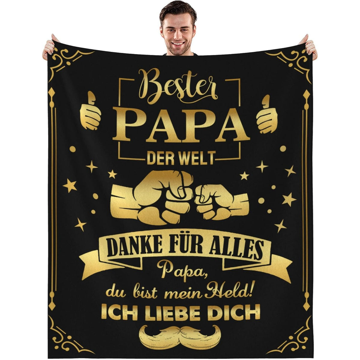Vintage Flannel Throw Blanket for Dad with German Message- All-Season Soft Polyester Digital Print, Comforting TV Blanket, Ideal Gift for Fathers with Special Features- Bester Papa Der Welt Design