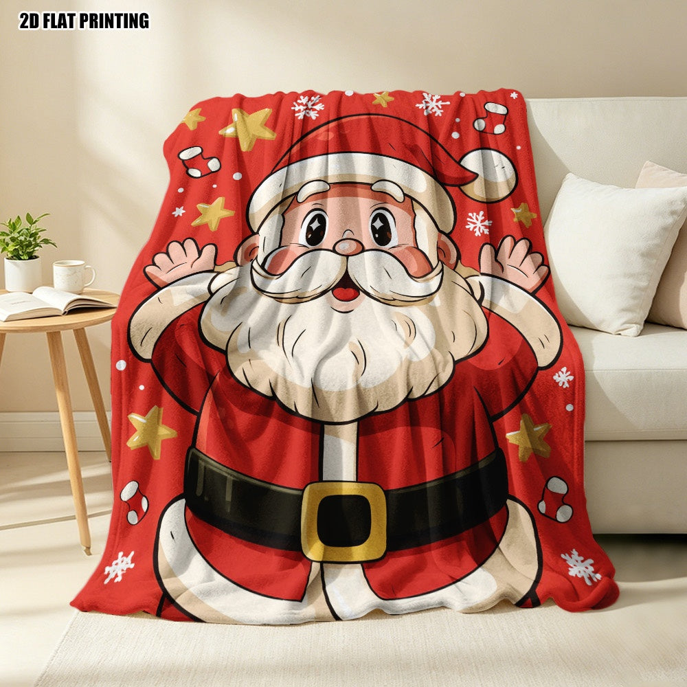 (2D Flat) 1pc Santa Claus Happy Blanket - Comfortable, Light and Easy to Take Care Of, Perfect for Sofas, Leisure Time and Road Trips, Ideal for Gifts and Home Decorations in All Seasons, 2D Flat