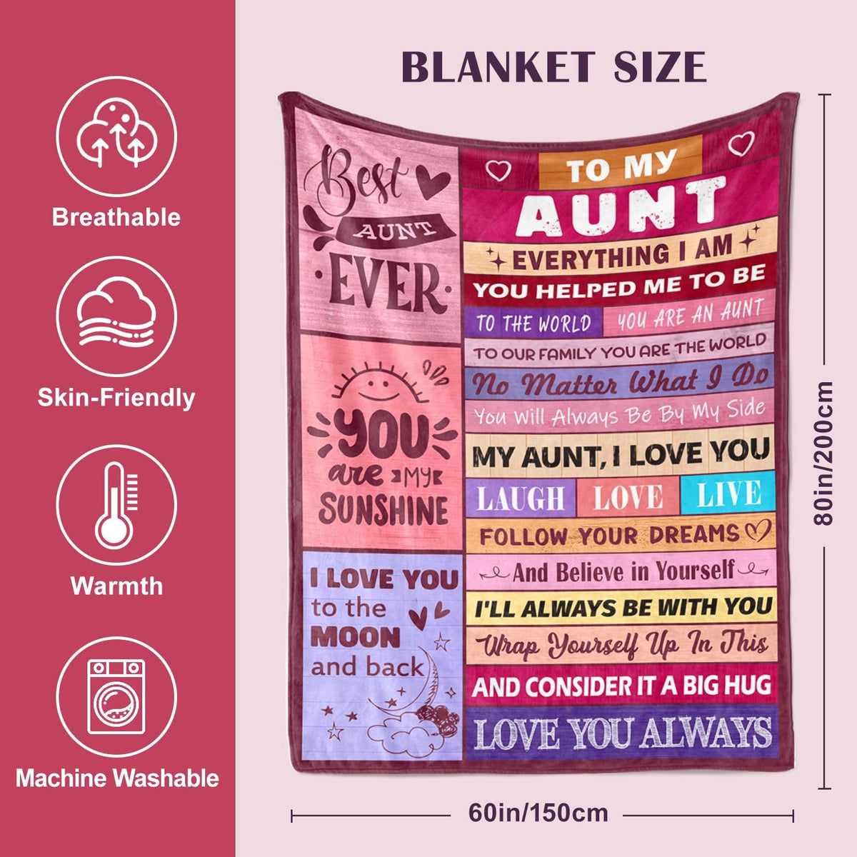 Aunt Gifts- Gifts for Aunt from Niece Nephew- Best Aunts Ever Gift- Great Aunts Gifts- Auntie Gift for Women- Christmas Valentines Day& Mothers Day Birthday- to My Aunt's Blanket 60x80