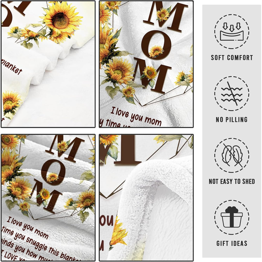 CIUGOIG Mom Gifts from Daughter Son, I Love You Mom Blanket 50X60, Birthday Gifts for Moms, Christmas Mothers Day Presents Ideas for Moms/Mother Flannel Throw Blanket Sunflower
