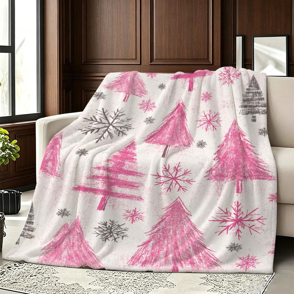Comfort Blanket, Pink Christmas Tree Snowflake Print, Soft Blanket, Suitable for Sofa Living Room, Winter Holiday Decoration