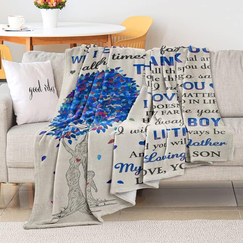 Gifts for Mom from Son, Romantic Birthday Gifts from Son to My Mom Flannel Blanket for Mama from Son Mother Day Birthday Presents for Mom Soft Throw Blanket 60 X 50