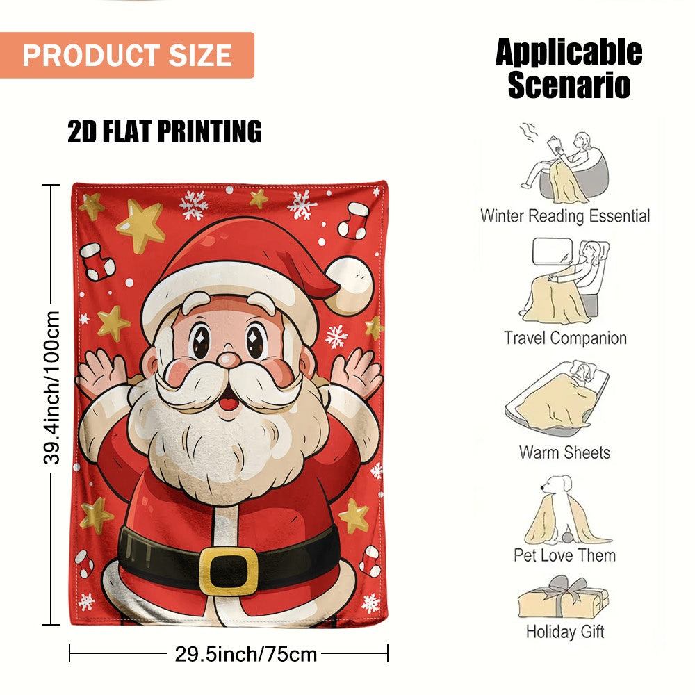 (2D Flat) 1pc Santa Claus Happy Blanket - Comfortable, Light and Easy to Take Care Of, Perfect for Sofas, Leisure Time and Road Trips, Ideal for Gifts and Home Decorations in All Seasons, 2D Flat