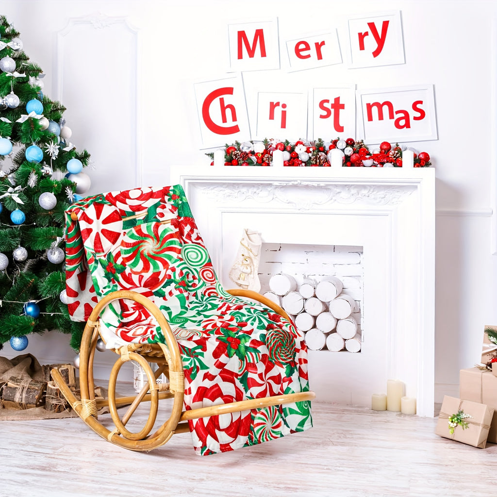 1pc Christmas Blanket Activation, Colorful Lollipop Pattern, Soft Flannel Blanket, Christmas Gift
