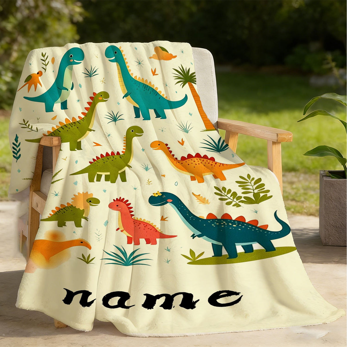 Personalized Custom Name Blanket, Cute Cartoon Baby Dinosaur Flannel Blanket, Plush Blanket Gift for Outdoor Enthusiasts, All-Season Gift Blanket Suitable for Home and Travel, Comfortable Personalized Blanket, Holiday Gift for Family and Friends