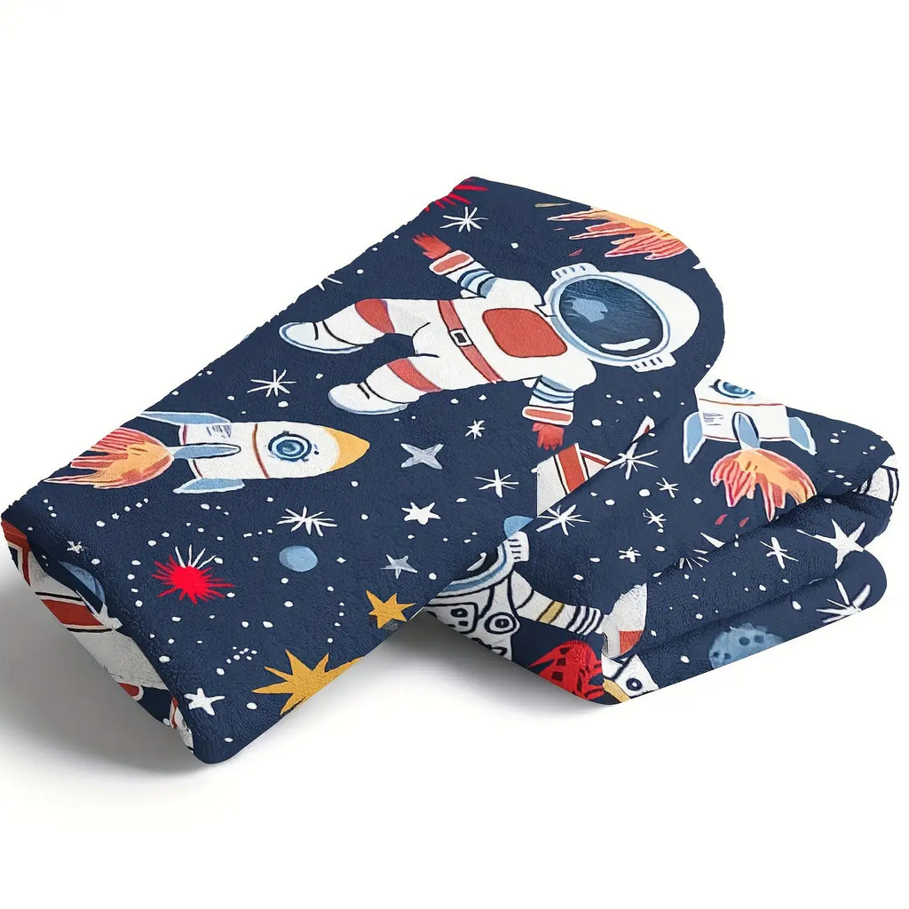 1pc Cozy Astronaut Blanket - Soft Flannel Fleece Space-Themed with Planets & Rockets, Lightweight All-Season Throw Suitable for, Sofa, Travel, Camping, & Room Decor