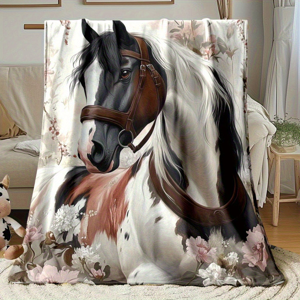1pc, Black And White Floral Pattern Flannel Blanket, Soft, Comfortable And Warm, Pink And Beige Design, Durable Plush Surface, All-Season Bed Blanket, Warm Throw Blanket, Multiple Sizes Available, Suitable for Living Room Sofa, Bedroom Bed