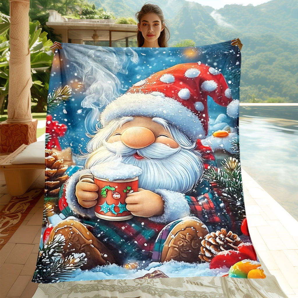1pc Santa Claus Holding Hot Drink Pattern Red Blanket, Large Plush Throw Blanket, Suitable for Weekend Sofa Naps, Movie Entertainment Time, Bedside Decor