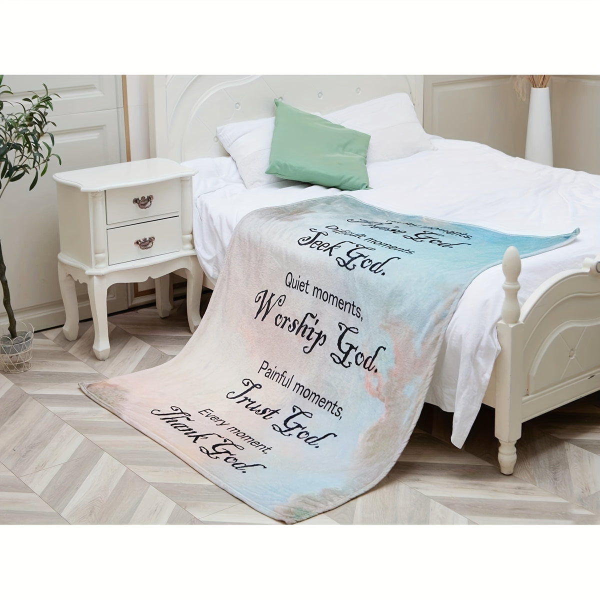 Inspirational Christian Throw Blanket - Soft Flannel Fleece, All-Season Comfort, Vintage Style with Religious Quotes, Knitted Digital Print, Perfect Gift for Religious Enthusiasts