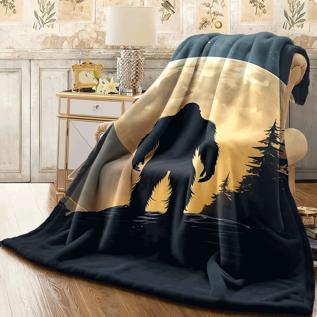 1pc Cozy Bigfoot Moonlight Flannel Throw Blanket Soft Warm & Plush with Full Moon & Forest Design Perfect for Couch Office & Camping Ideal Gift for Family & Friends Available in Multi