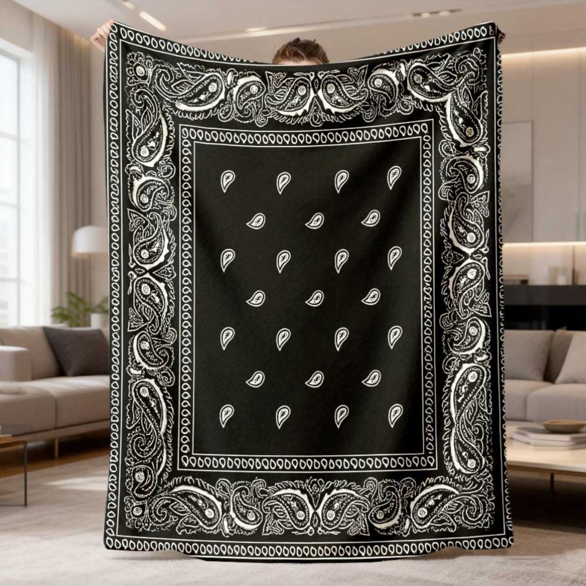 1pc Black and White Classic Paisley Pattern Flannel Blanket, Soft, Comfortable, and Warm, Simple Design, Durable Plush Surface, All-Season Universal Sofa Blanket, Warm Throw Blanket, Suitable for Living Room, Bedroom, Sofa, Balcony, and Study