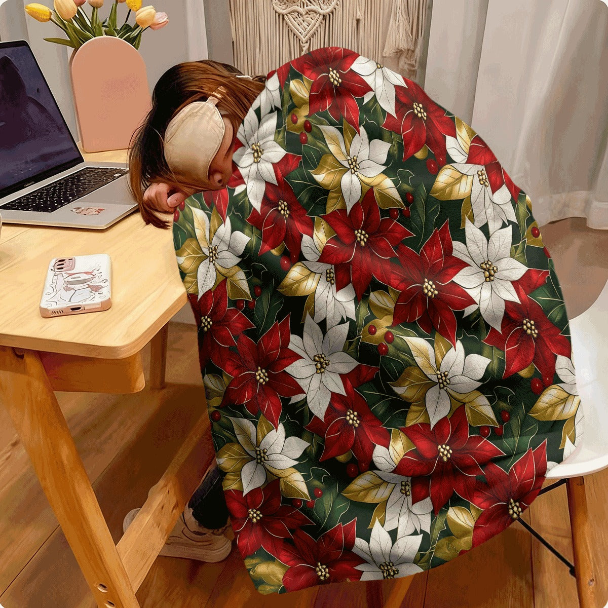 1pc 1pcs Suige Home Christmas Poinsettia Printed Blanket Soft Plush Throw Lightweight Polyester Flannel Contemporary Style All-Season 250-300g Fabric Couch Sofa Cover No Embellishments Di