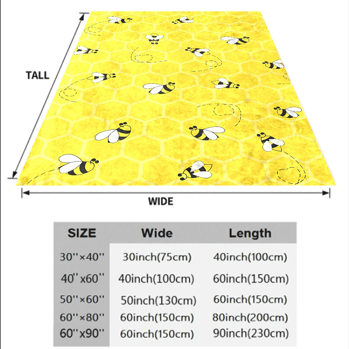 1pc Cute Bee And Honeycomb Flannel Blanket, Yellow All-Season Cozy Soft Throw for Sofa, Adorable Bee Print Warm Blanket