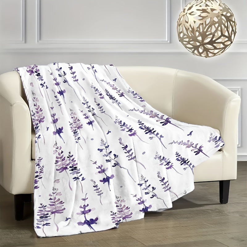 1pc Lavender Floral Pattern Flannel Blanket, Gift Blanket for Family and Friends, Nap Blanket, Throw Blanket, Sofa Blanket, Multi-purpose Blanket for Camping and Travel