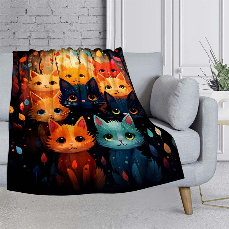1pc Colorful Cute Cats Blanket for Home- Lightweight Flannel Throw for Sofa, Bed, Travel, Camping, Livingroom, Office, Couch, Chair, And Bed- Digital Printing Fleece Blanket with Soft And Warm Flannel Fabric