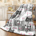 1pc Cute Cat Pattern Ultra-Soft Flannel Blanket All-Season Warm Cozy Throw for Couch Adorable Gray White Cats with Pink Cheeks Print Plush Fleece Fabric
