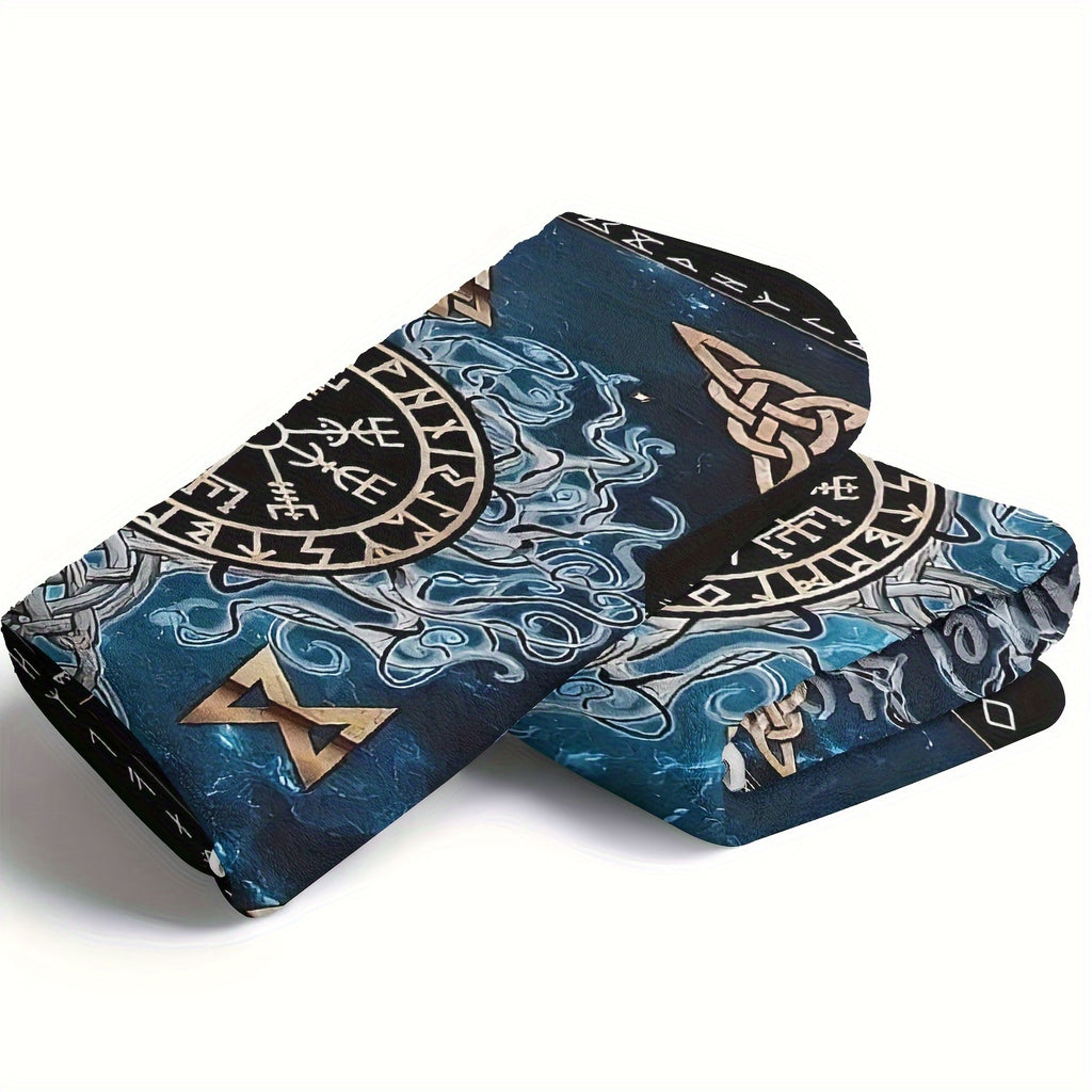 Cozy Viking Norse Flannel Throw Blanket - Celtic Knot & Rune Symbols with Odin's Rune Staff & Valknut - All-Season Soft for Couch,, Travel - Viking-Inspired Gift for & ( Mythology Design)